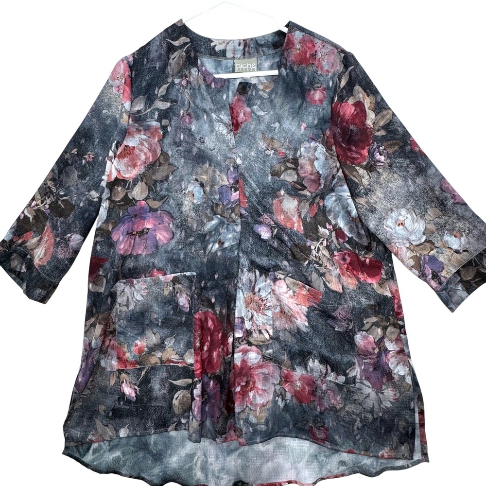 Niche Nilgun Derman Tunic Top Womens Small Floral High Low USA Made Art to Wear